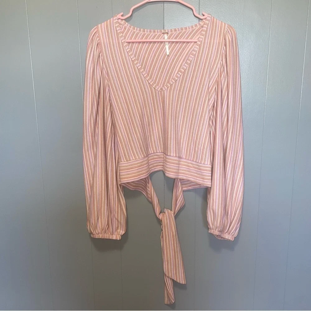 Free People Autumn Nights Open Back Top in Purple Combo Stripes Small